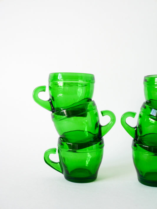 Lot de 6 tasses à café en verre vert, Design, 1970