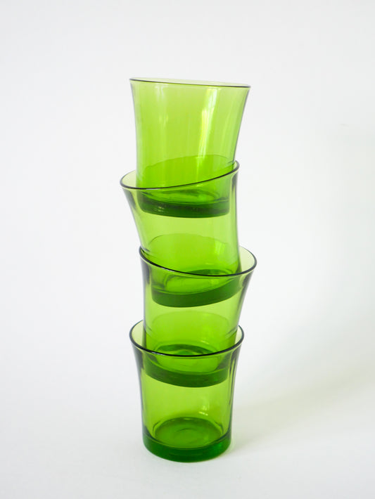 Lot de 4 verres à eau en verre vert, 1970