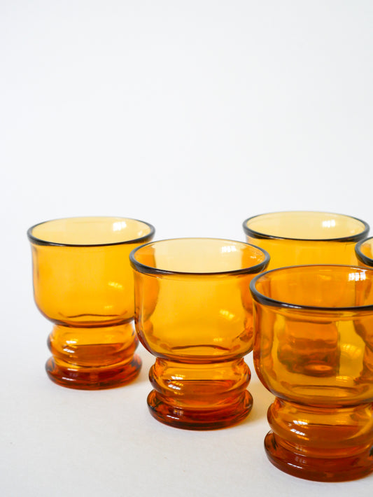 Lot de 5 verres à eau en verre ambré, Pernod, 1970