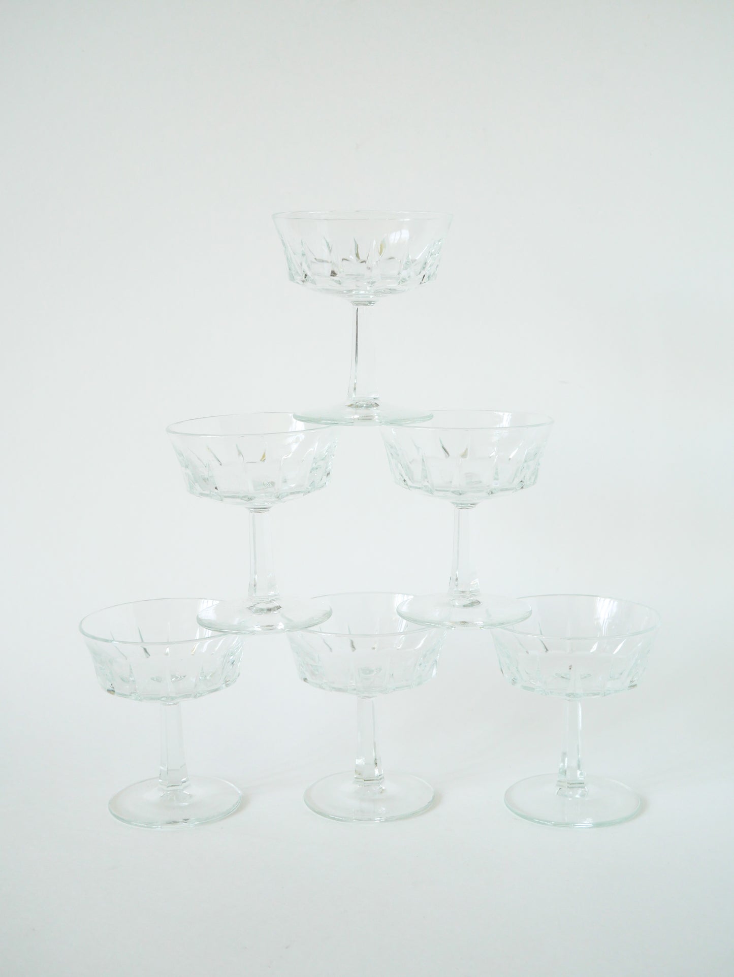 Lot de 6 coupes à champagne en verre cristal, 1960