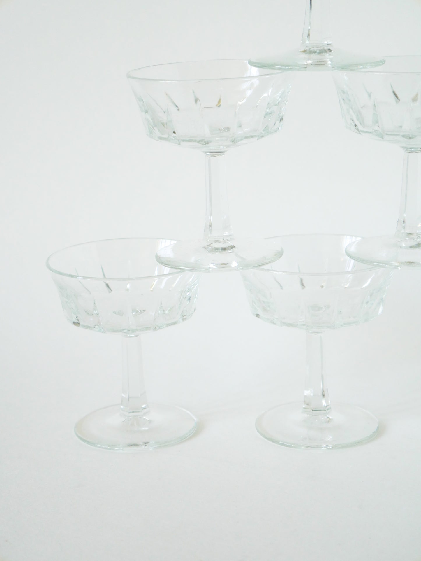 Lot de 6 coupes à champagne en verre cristal, 1960