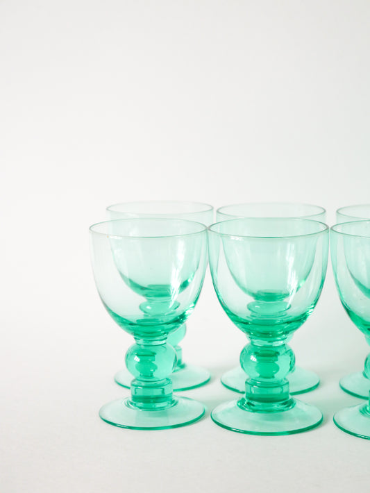 Ensemble composé de 6 petits verres à liqueur, Bleu Turquoise, Design, 1970