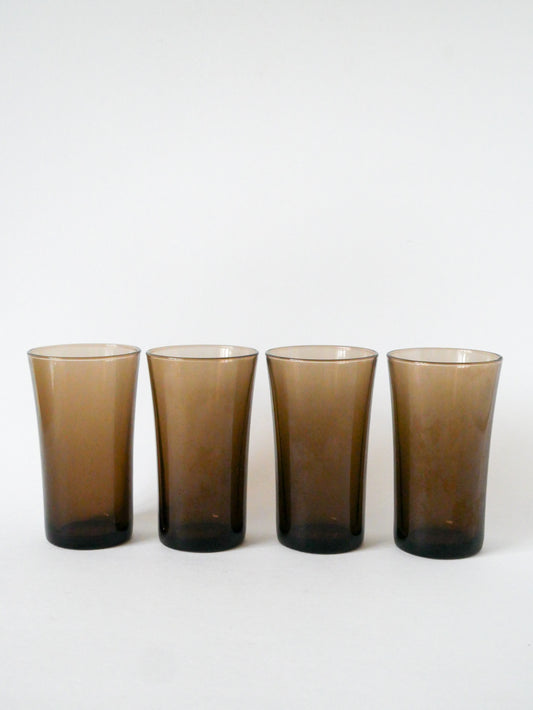 Lot de 4 verres à eau en verre Fumé, Long Drink, 1970