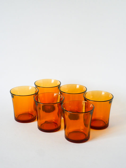 Lot de 6 verres à eau en verre Ambré, 1970