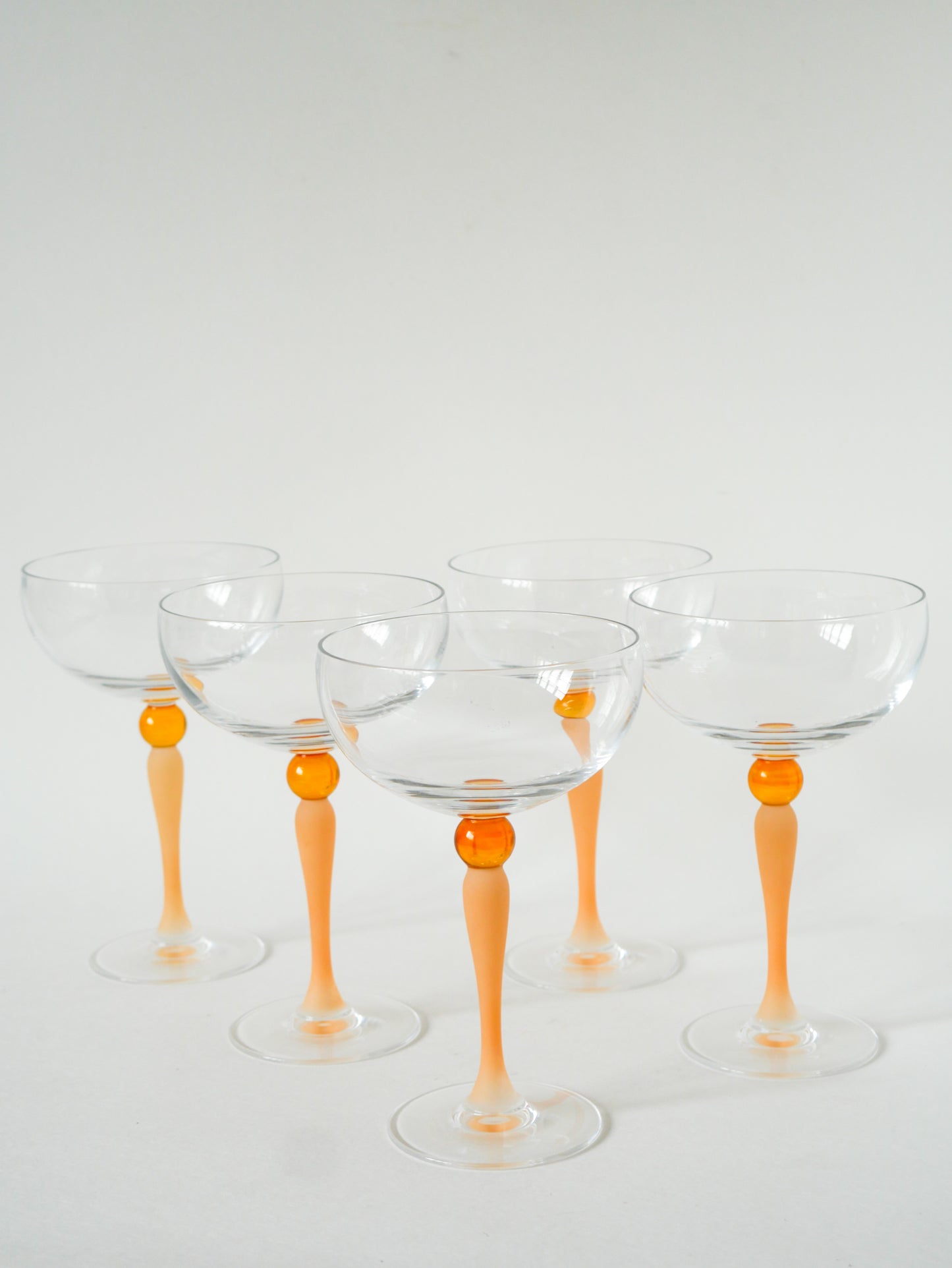 Lot de 5 coupes à champagne en verre dépoli Orange, Art Nouveau, 1900