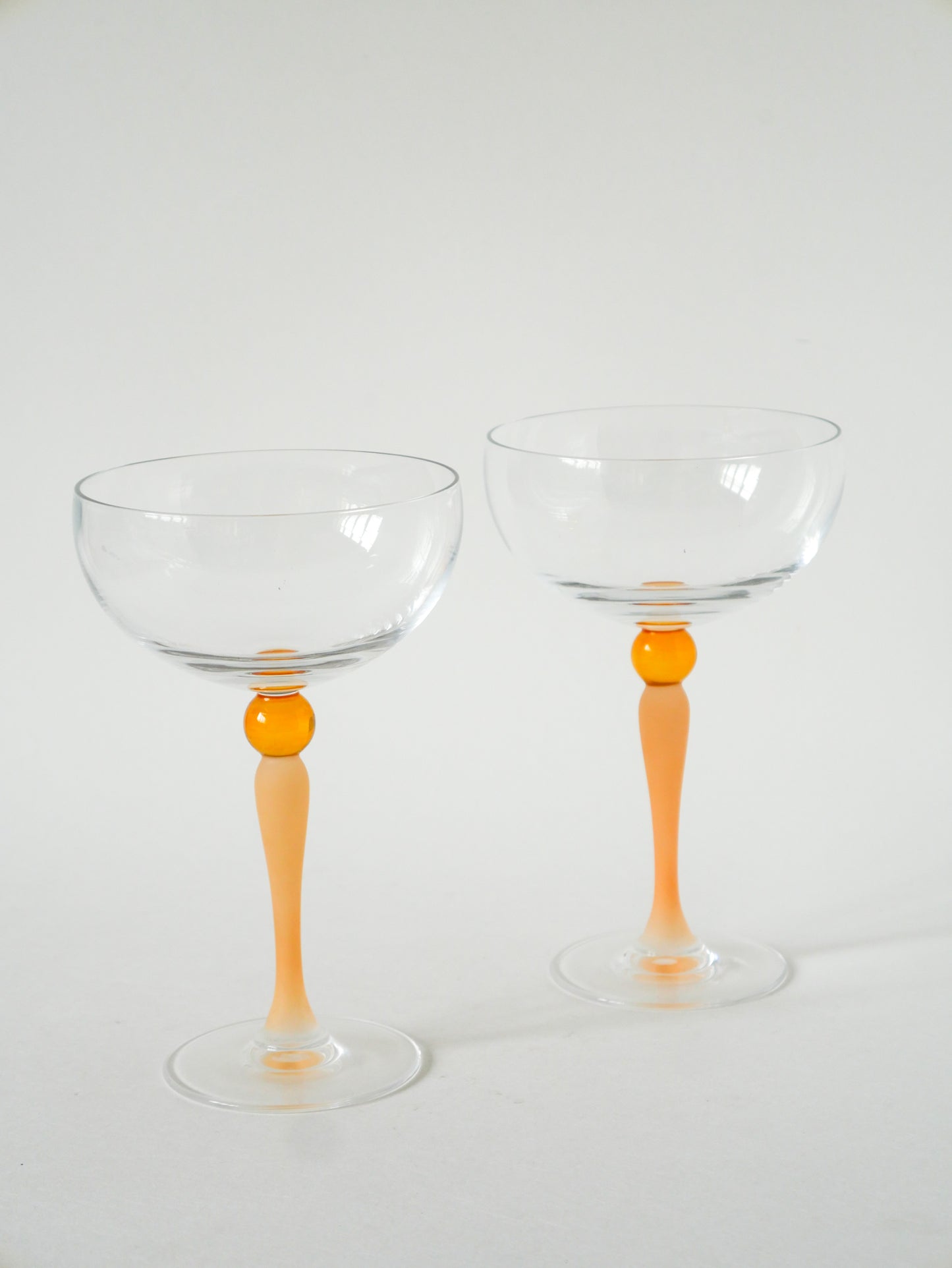 Lot de 5 coupes à champagne en verre dépoli Orange, Art Nouveau, 1900