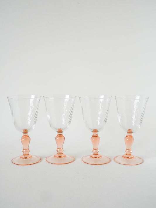 Lot de 4 verres à vin en verre rose, Rosaline, 1970