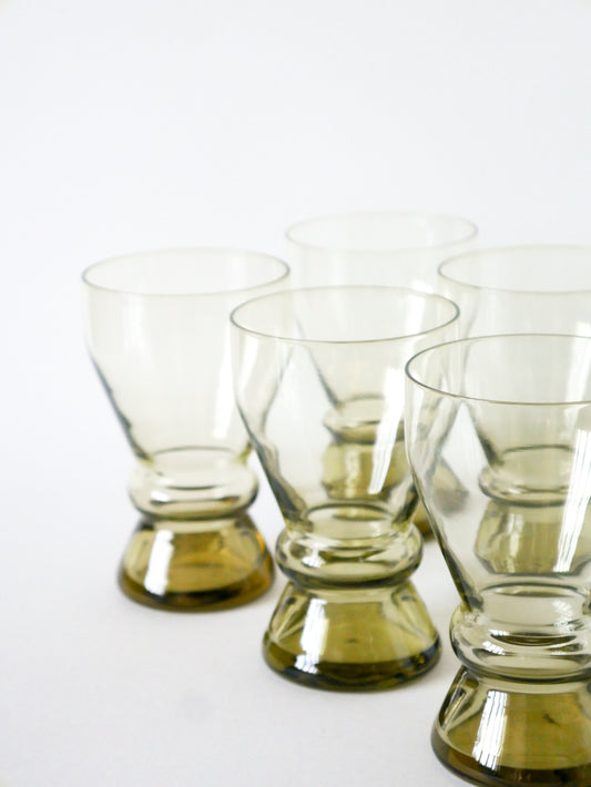 Ensemble de 6 verres Long Drink Art Déco en verre ambré, 1930