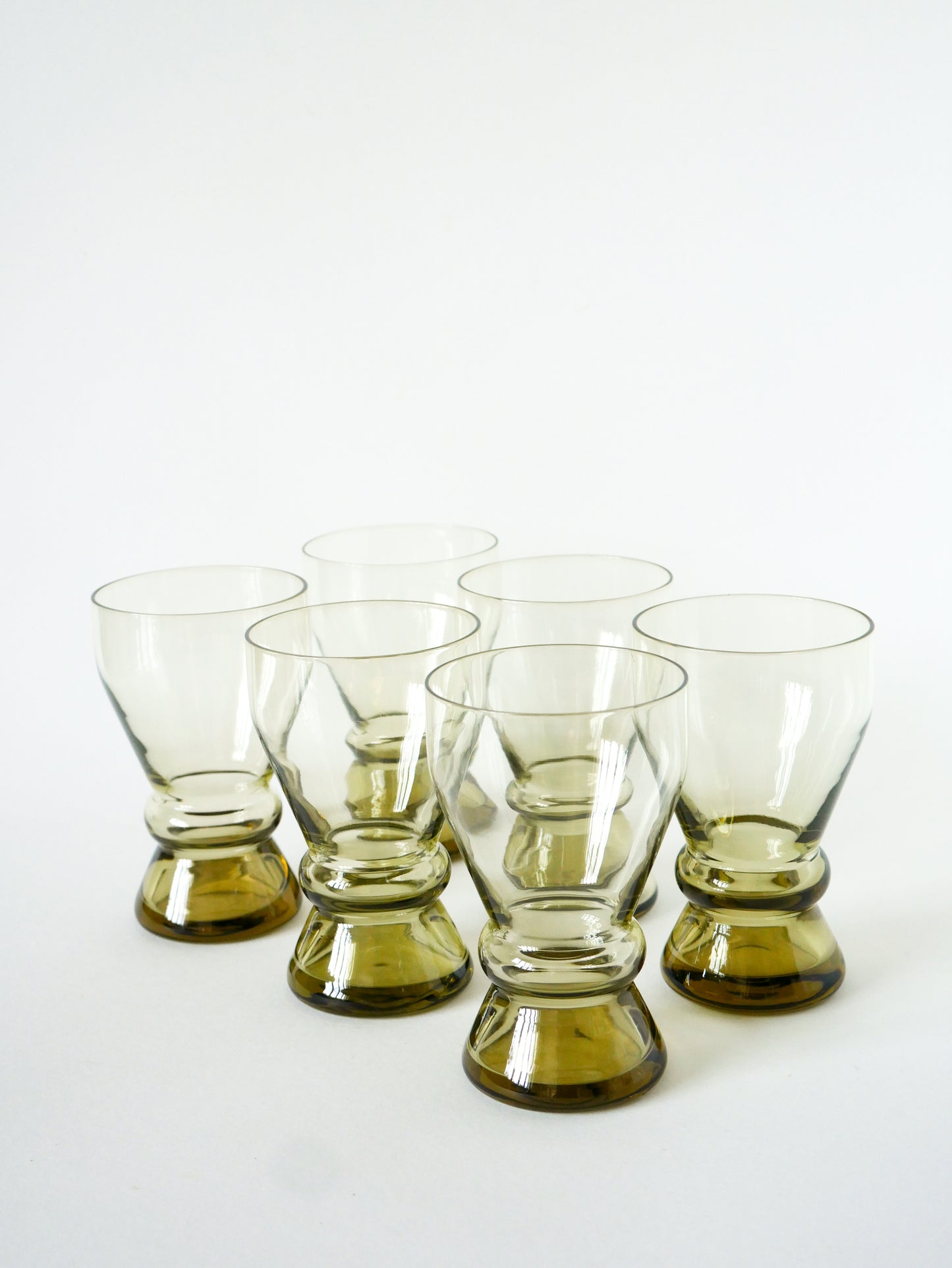 Ensemble de 6 verres Long Drink Art Déco en verre ambré, 1930