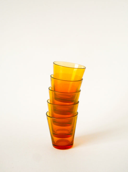 Lot de 5 verres à eau en verre Ambré, 1970