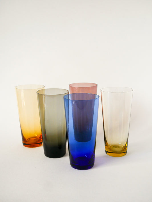 Lot de 5 verres Long Drink en verre coloré, Design, 1970