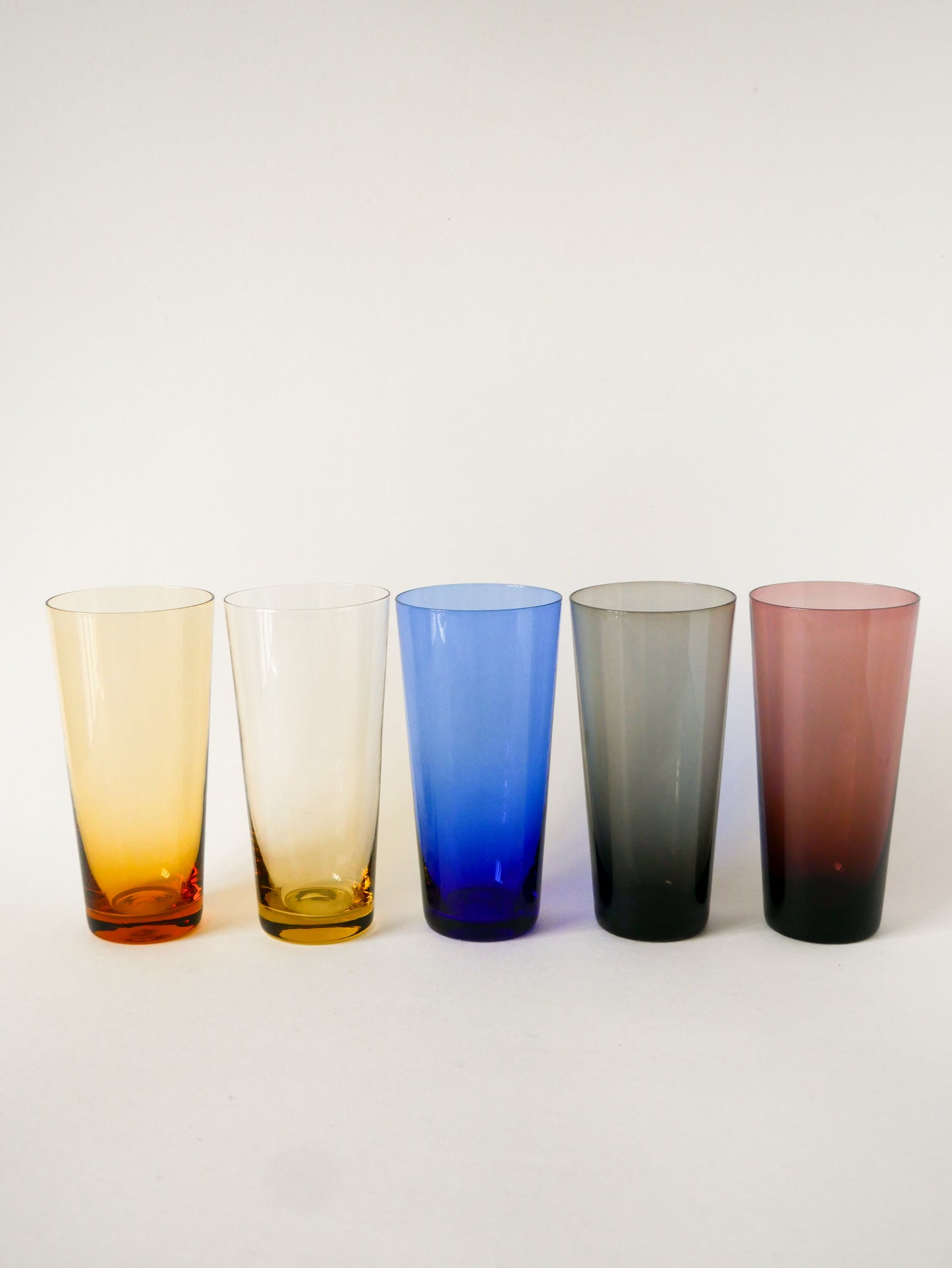 Lot de 5 verres Long Drink en verre coloré, Design, 1970