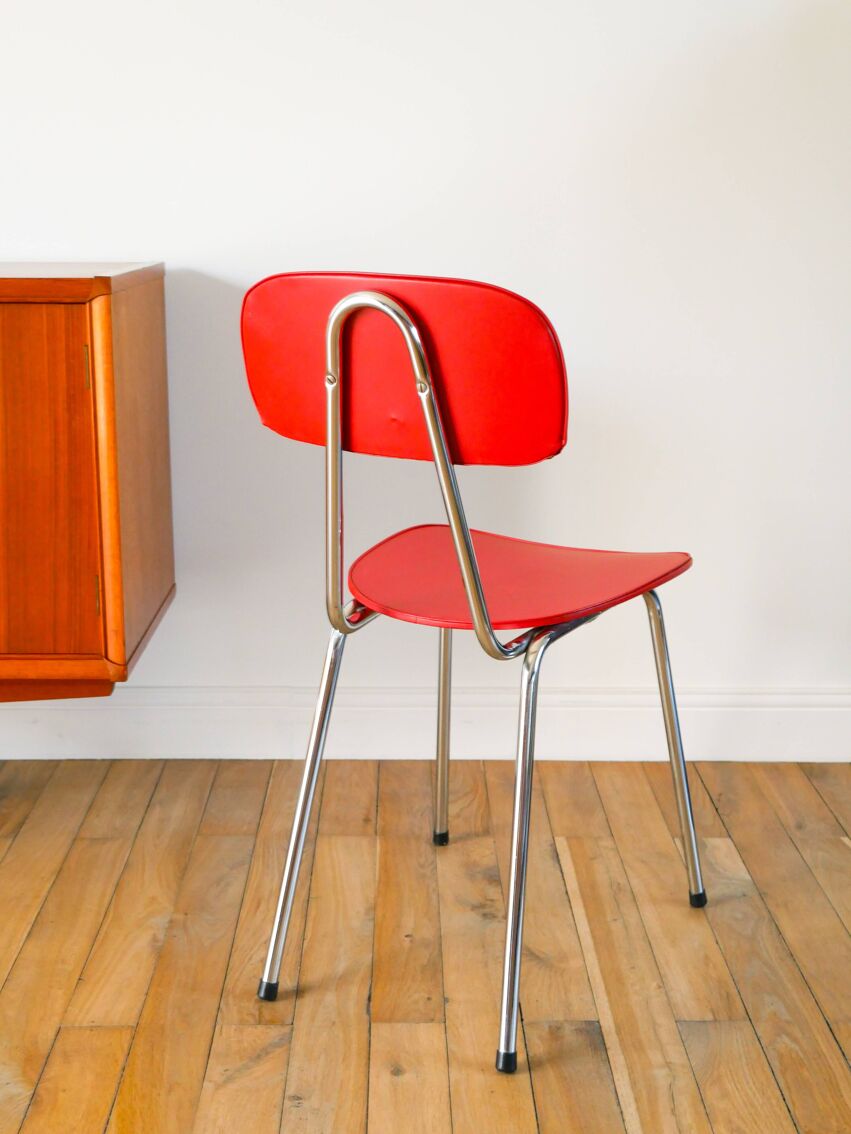 Chaise en skaï rouge et chrome, 1970