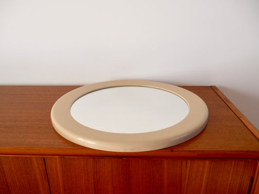 Miroir rond en plastique beige Syla Made in France années 70