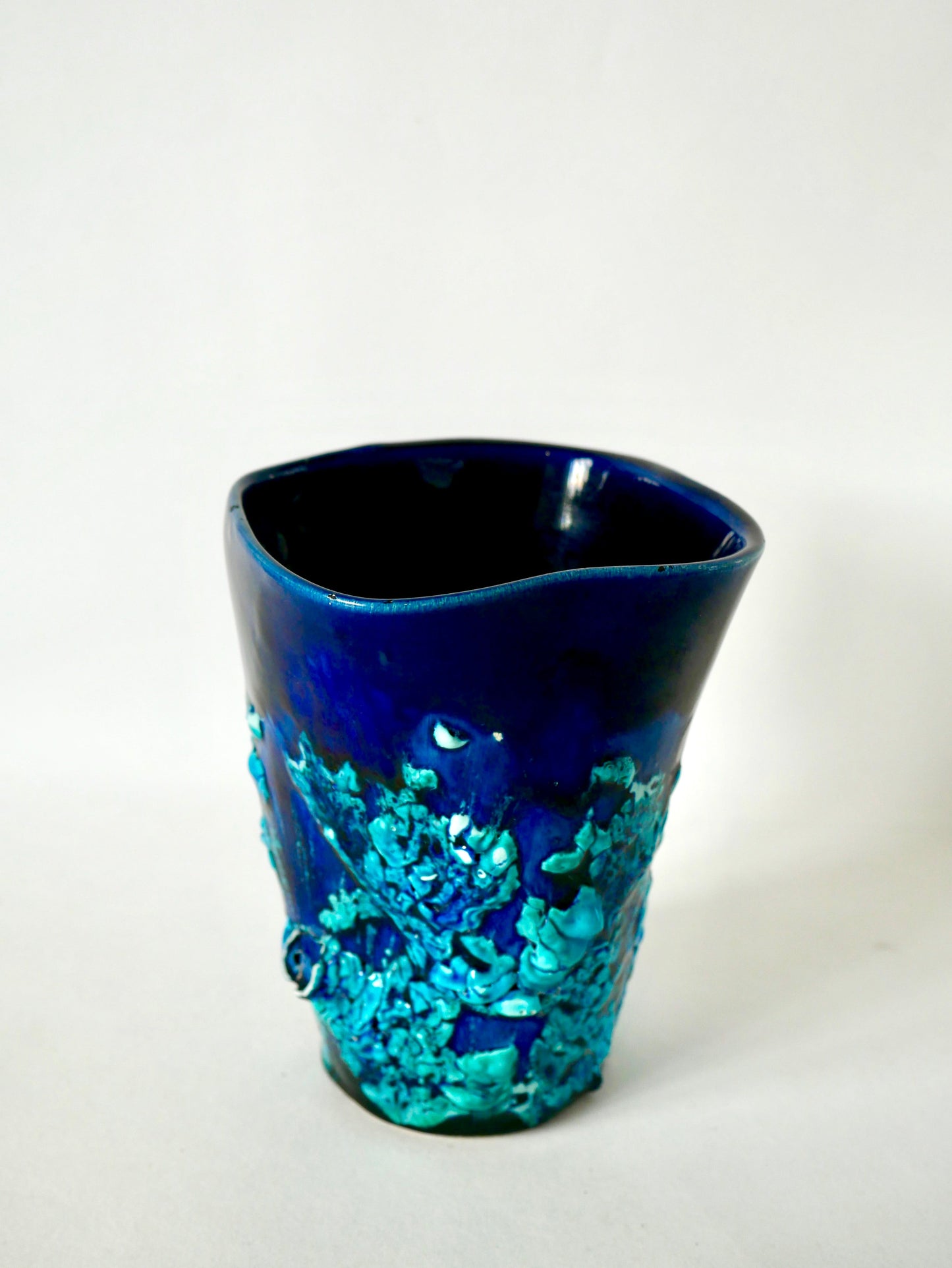 Vase en céramique Fat Lava bleu années 70