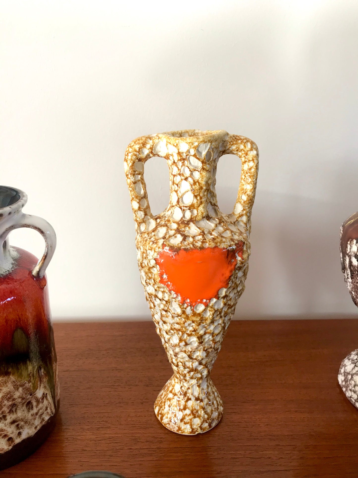 Vase en céramique Fat Lava beige et orange années 70