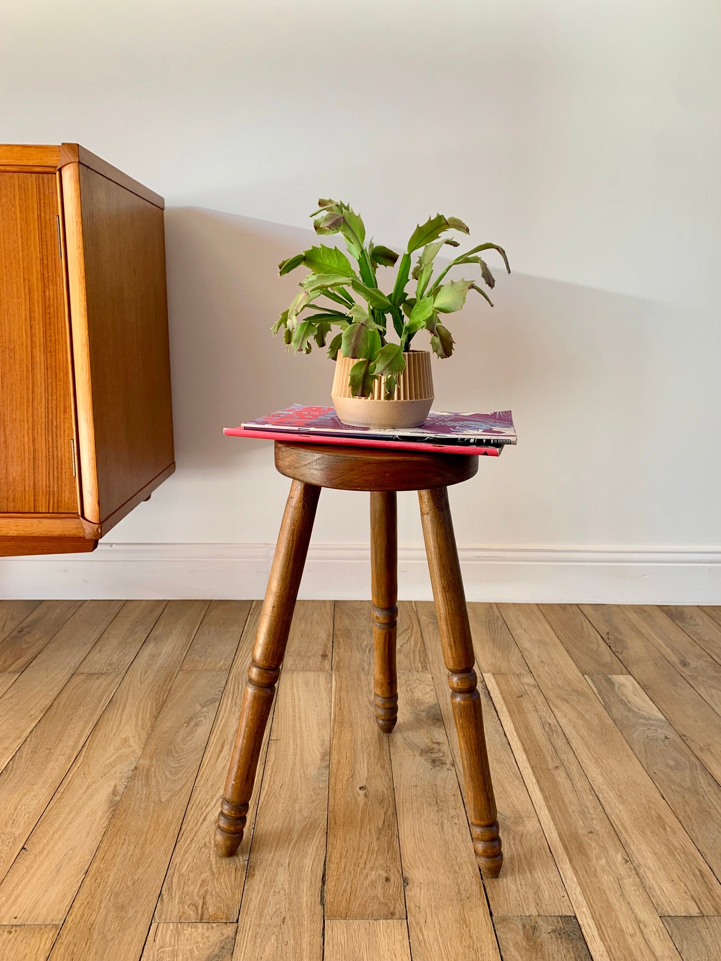 Tabouret bas en bois de hêtre effet bambou années 30-40