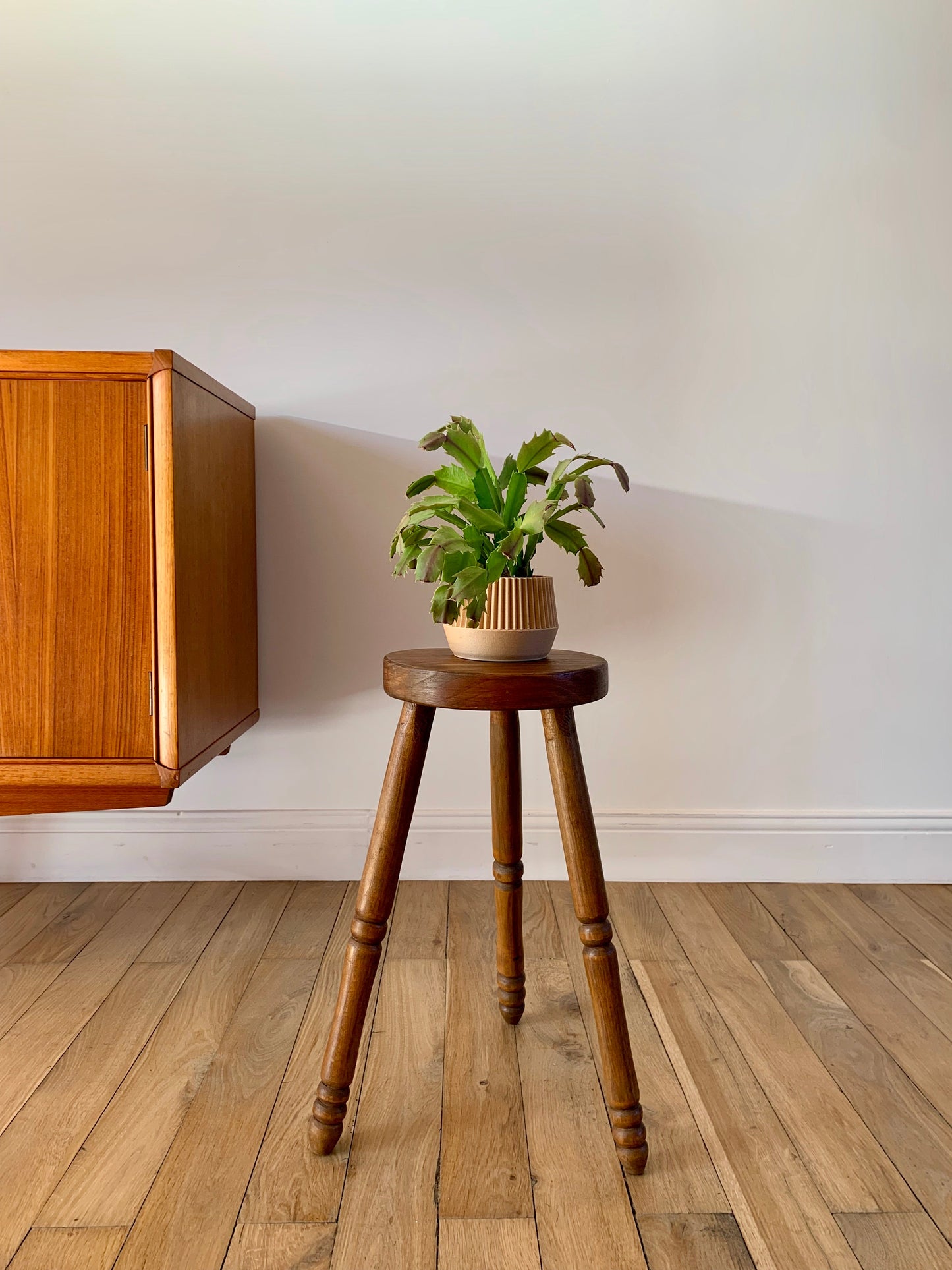 Tabouret bas en bois de hêtre effet bambou années 30-40