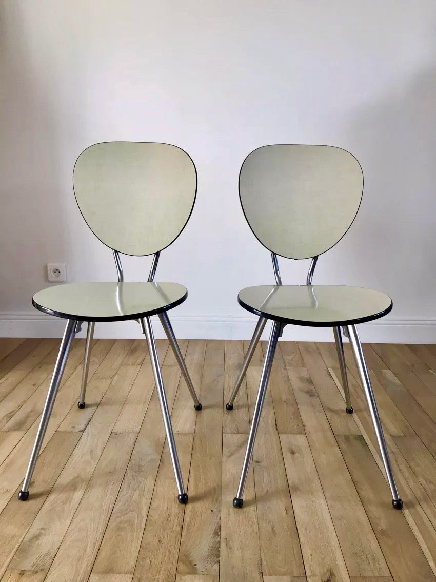 Paire de chaises en formica jaune design années 70