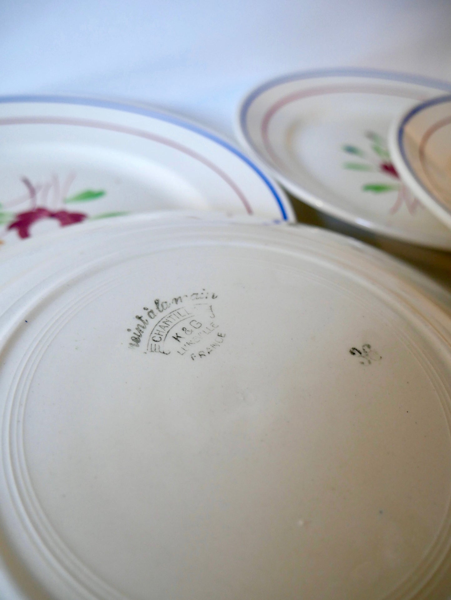 Lot de 6 assiettes plates Digoin Sarreguemines modèle "Chantilly" années 40-50