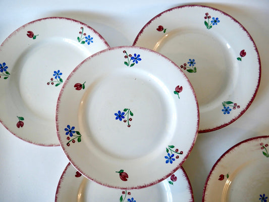 Lot de 5 assiettes plates Badonviller modèle "Dany" années 30-40