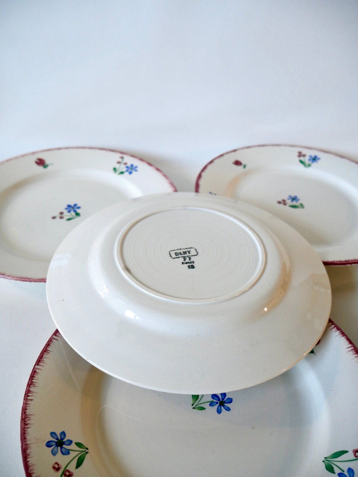 Lot de 5 assiettes plates Badonviller modèle "Dany" années 30-40