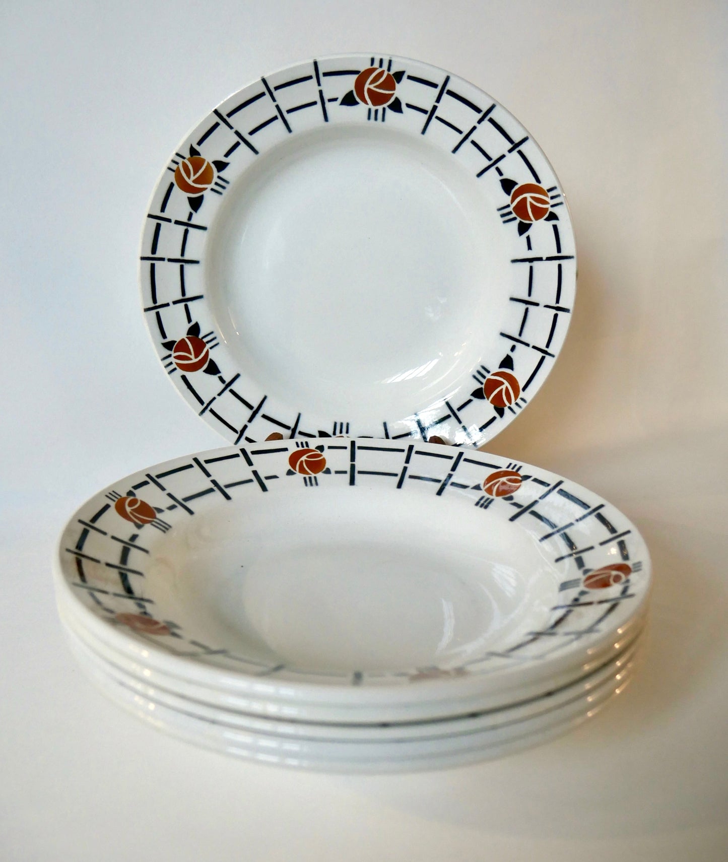 Lot de 6 assiettes creuses badonviller motifs géométriques années 30