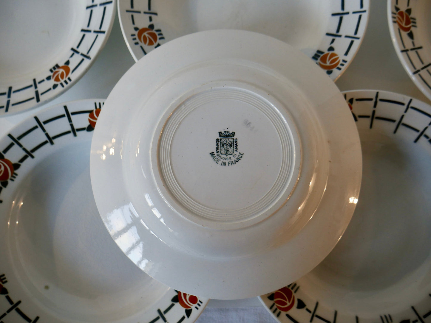 Lot de 5 assiettes plates Péxonne Nymphéas années 30