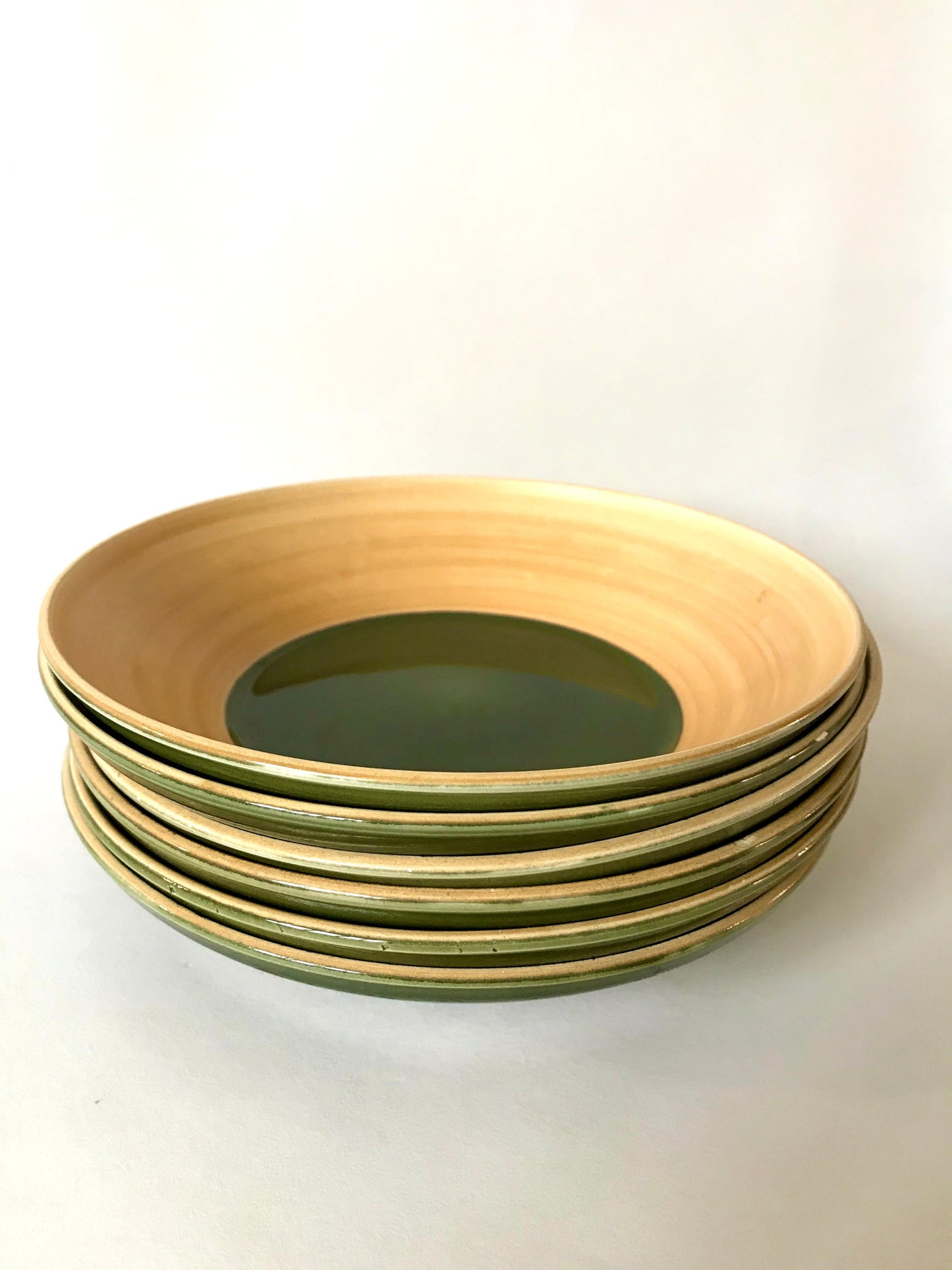 Lot de 6 assiettes creuses calottes en céramique émail vert Salins modèle "Capvern" années 60-70