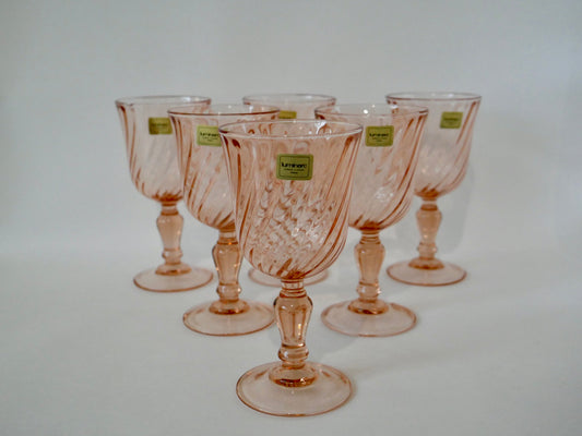 Ensemble de 6 verres à vin Rosaline Luminarc en verre rose facetté 18cl années 60