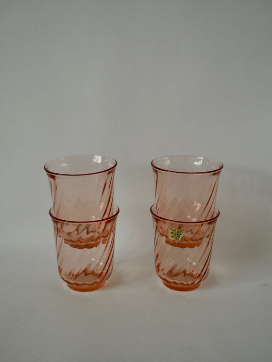 Lot de 4 verres à eau Rosaline Luminarc Arcoroc torsadés années 60-70