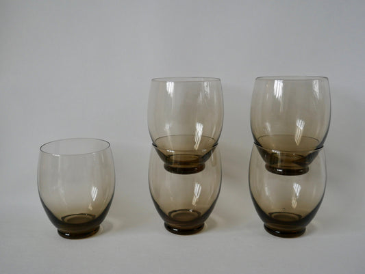 Lot de 5 grands verres à eau design en verre fumé art déco années 30