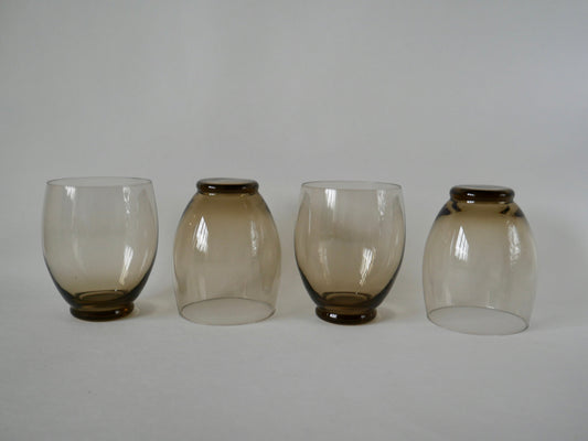 Lot de 4 grands verres à eau design en verre fumé art déco années 30