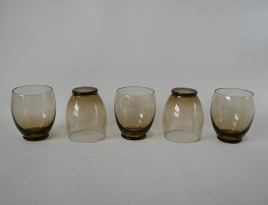 Lot de 5 verres à eau design en verre fumé art déco années 30