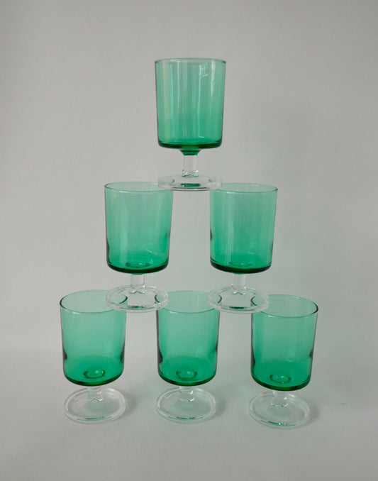 Lot de 6 verres à vin en verre vert Luminarc années 70