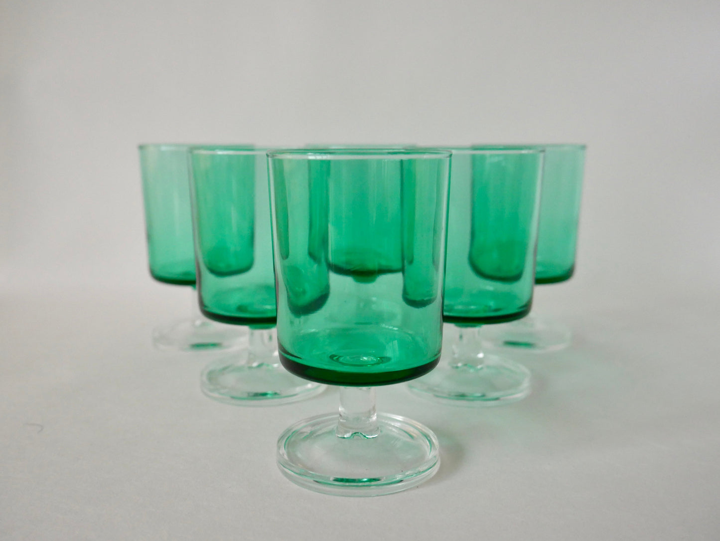 Lot de 6 verres à vin en verre vert Luminarc années 70