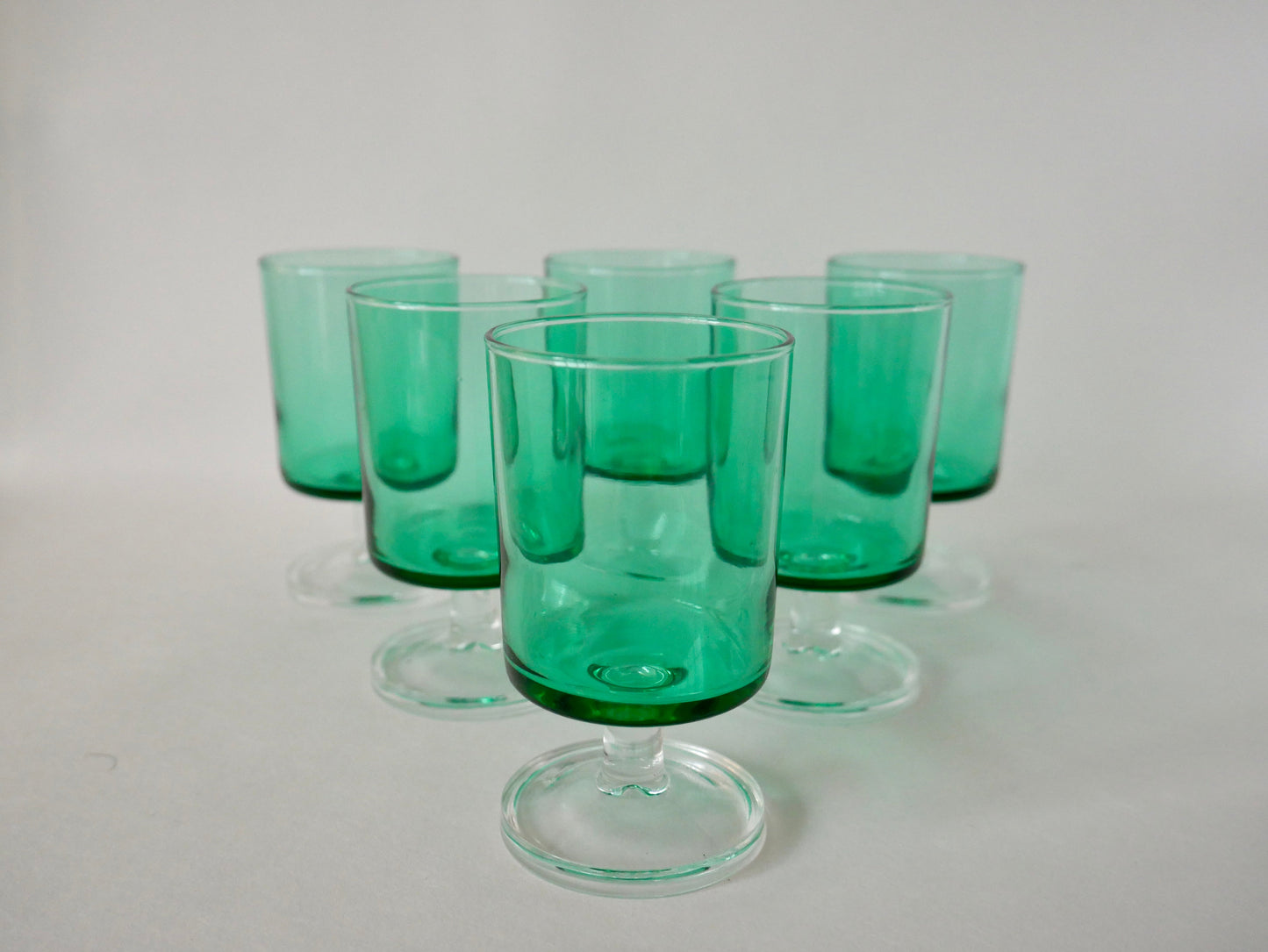 Lot de 6 verres à vin en verre vert Luminarc années 70