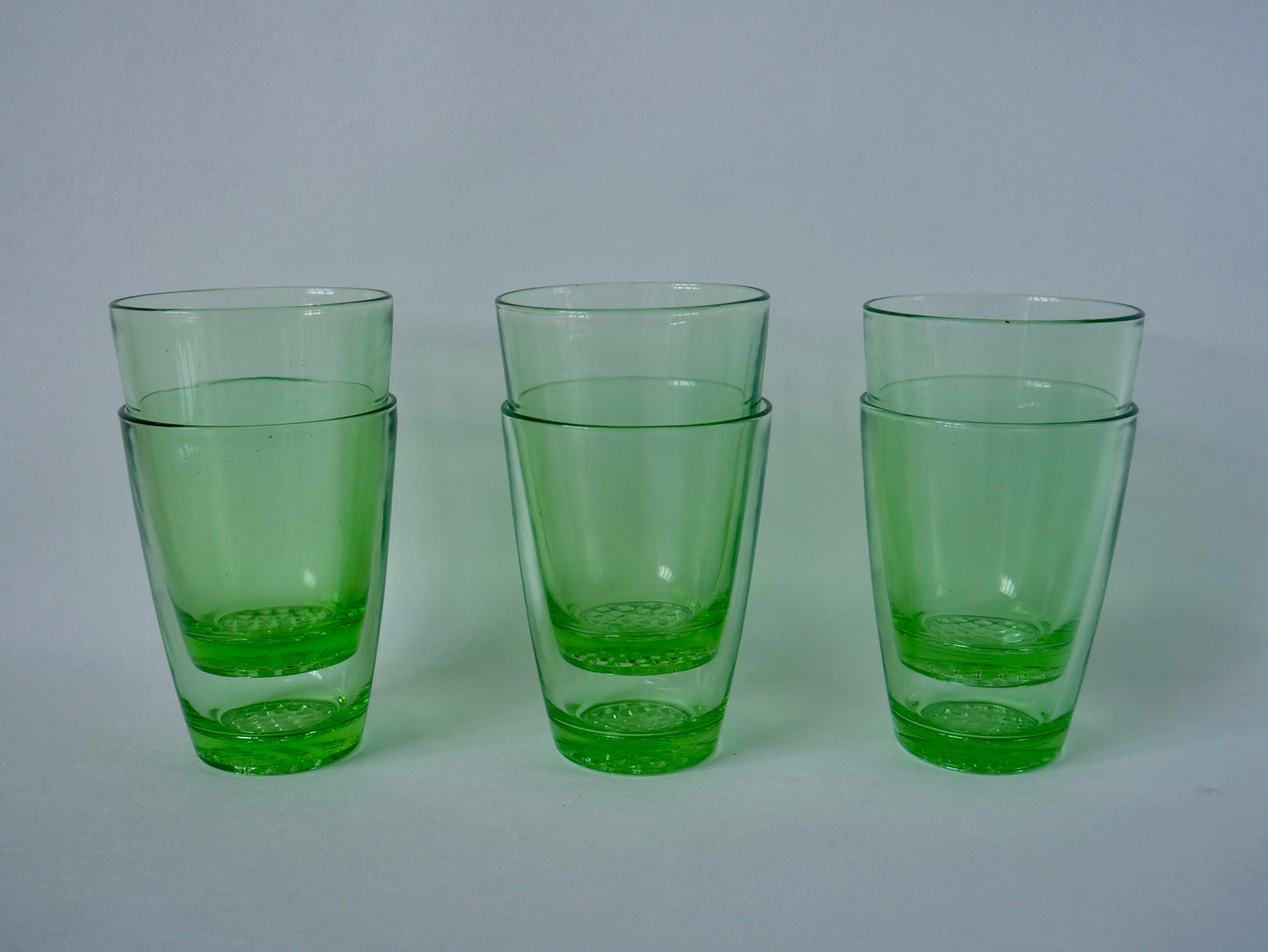 Lot de 6 verres à eau Made in France en verre vert, 1970