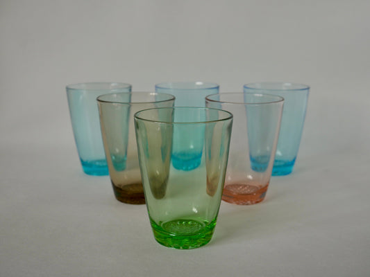 Lot de 6 verres à eau Made in France en verre coloré années 70