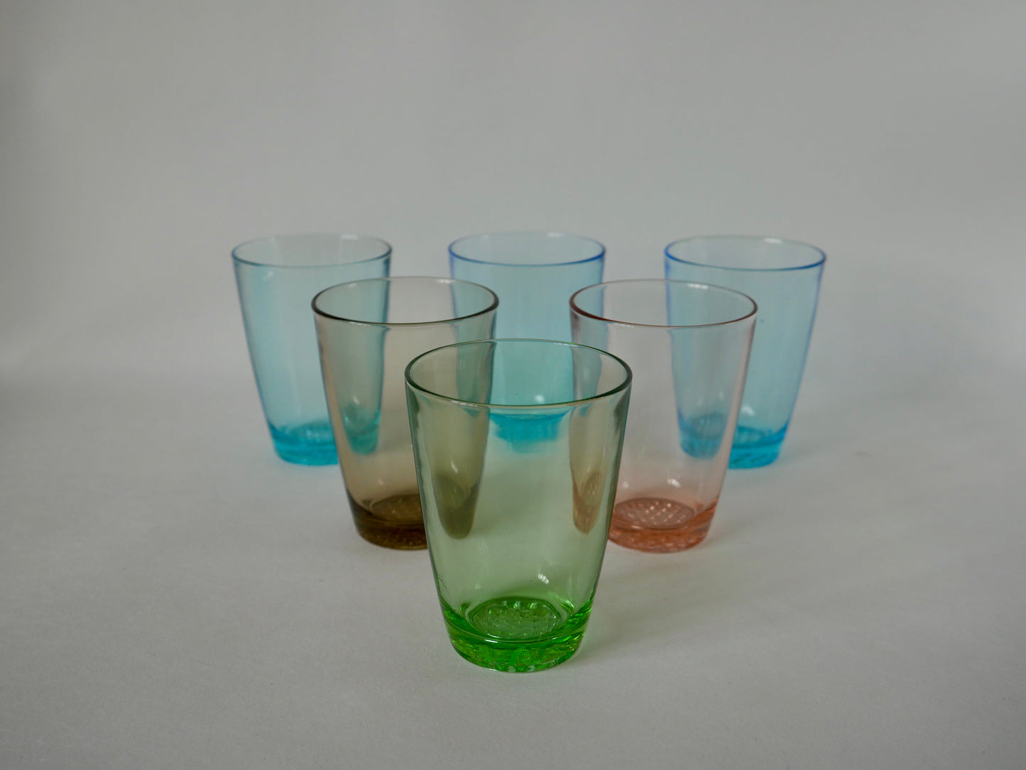 Lot de 6 verres à eau Made in France en verre coloré années 70