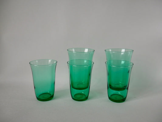 Lot de 5 verres à eau en verre vert made in France années 70