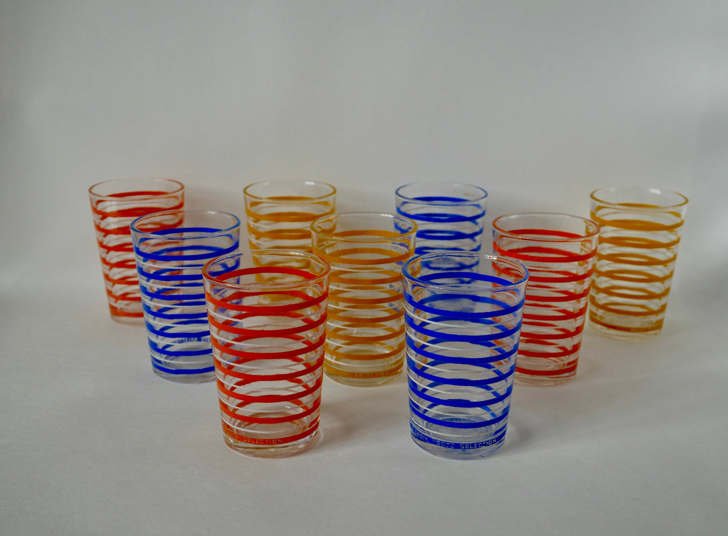 Lot de 9 verres à eau à spirale vintage publicitaires années 70