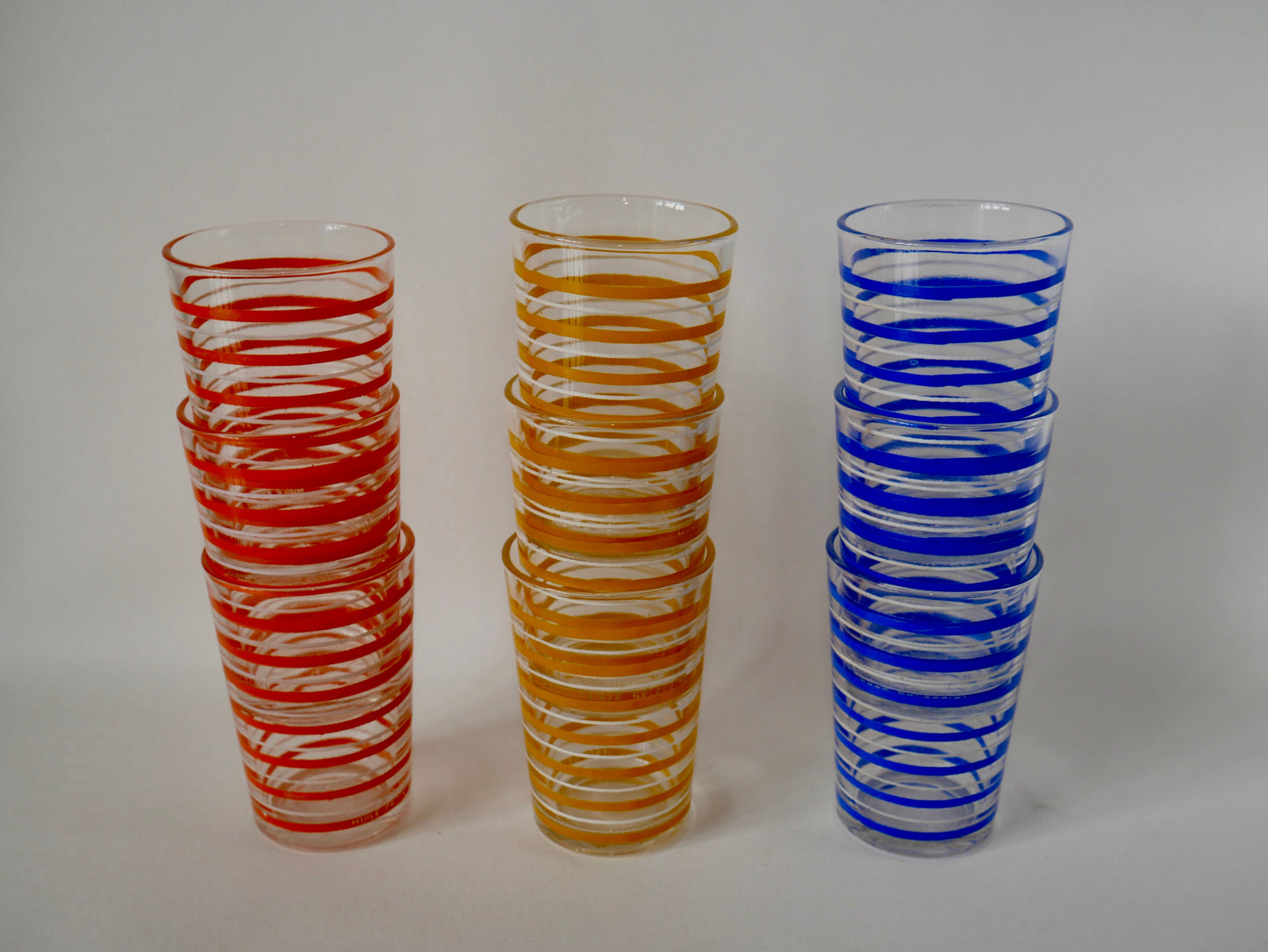 Lot de 9 verres à eau à spirale vintage publicitaires années 70