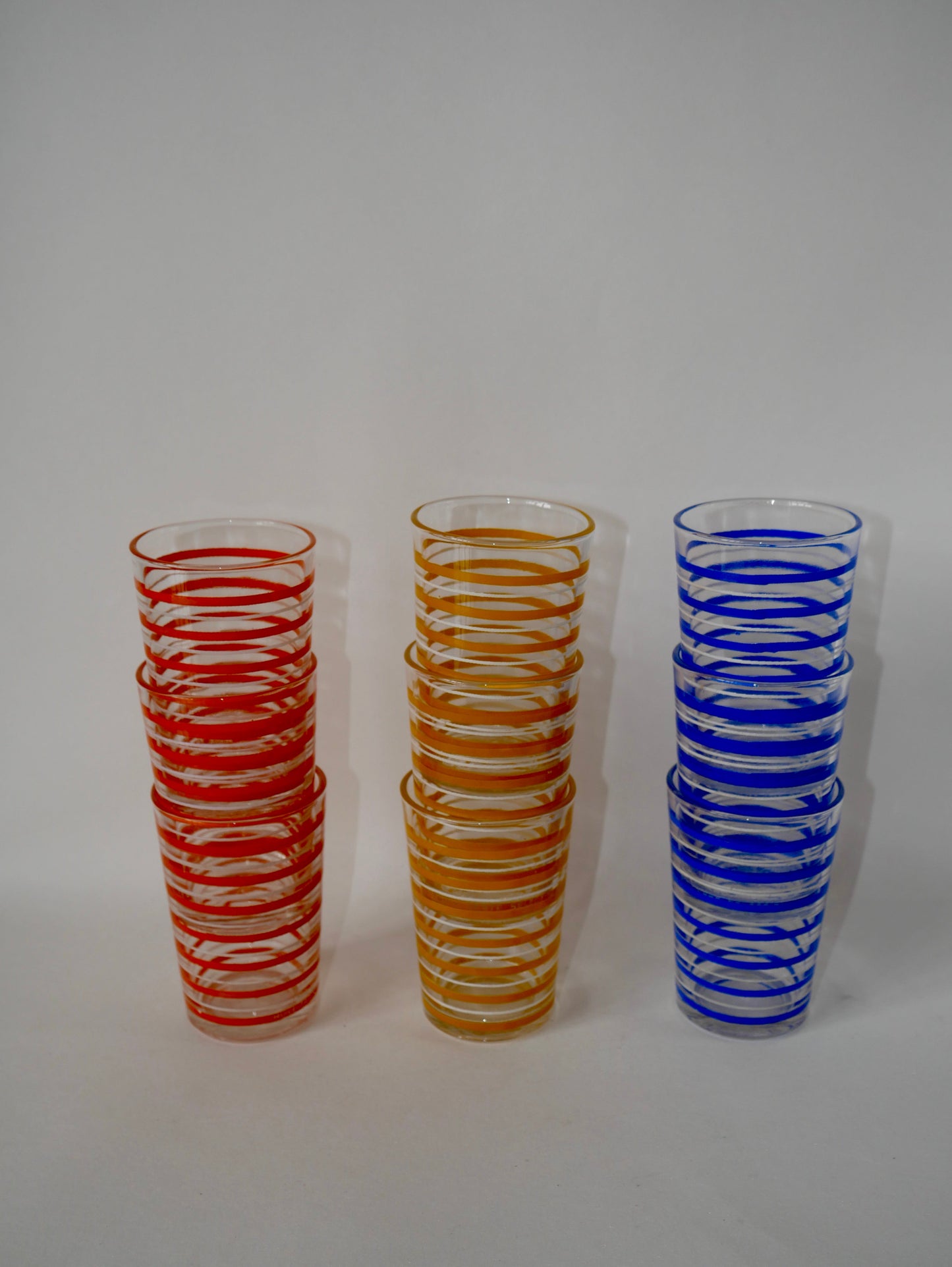 Lot de 9 verres à eau à spirale vintage publicitaires années 70