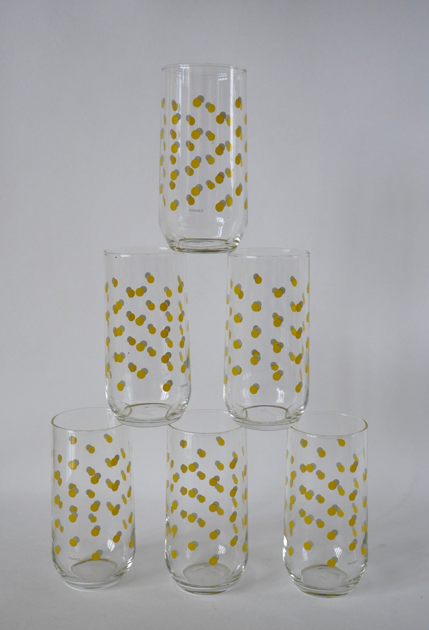 Lot de 6 verres à poids jaunes Made in France années 70